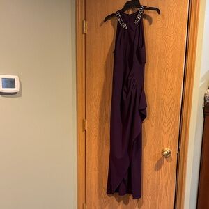 Elegant Floor Length Purple Sleeveless Dress with Crystals. Like new. Never worn
